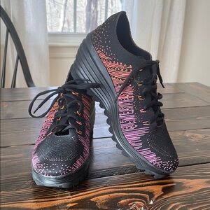 Jeffrey Campbell Inferma Black Pink Neon Knit Sneakers Wedge High-Performance